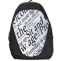 Abstract Minimalistic Text Typography Grayscale Focused Into Newspaper Backpack Bag