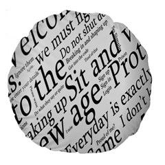Abstract Minimalistic Text Typography Grayscale Focused Into Newspaper Large 18  Premium Round Cushions