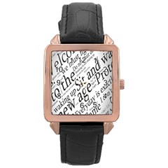 Abstract Minimalistic Text Typography Grayscale Focused Into Newspaper Rose Gold Leather Watch 
