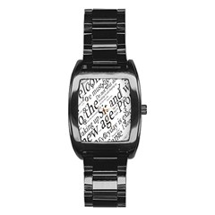 Abstract Minimalistic Text Typography Grayscale Focused Into Newspaper Stainless Steel Barrel Watch