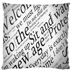 Abstract Minimalistic Text Typography Grayscale Focused Into Newspaper Large Flano Cushion Case (One Side)