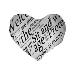 Abstract Minimalistic Text Typography Grayscale Focused Into Newspaper Standard 16  Premium Flano Heart Shape Cushions