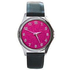Hot Pink Glitter Round Metal Watch by snowwhitegirl