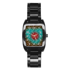 Teal Music Heart Music Stainless Steel Barrel Watch