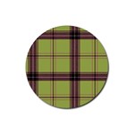 Avocado Green Plaid Rubber Round Coaster (4 pack)  Front