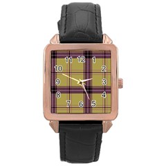 Beige Purple Plaid Rose Gold Leather Watch  by snowwhitegirl