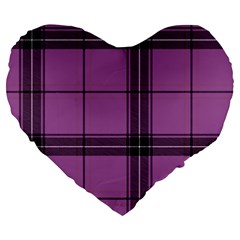 Lilac Plaid Large 19  Premium Flano Heart Shape Cushions