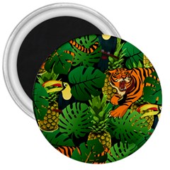 Tropical Pelican Tiger Jungle Black 3  Magnets by snowwhitegirl