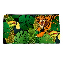 Tropical Pelican Tiger Jungle Black Pencil Cases by snowwhitegirl