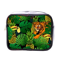 Tropical Pelican Tiger Jungle Black Mini Toiletries Bag (one Side) by snowwhitegirl