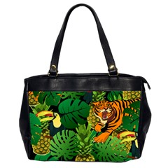 Tropical Pelican Tiger Jungle Black Oversize Office Handbag (2 Sides) by snowwhitegirl