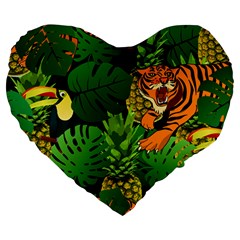 Tropical Pelican Tiger Jungle Black Large 19  Premium Heart Shape Cushions