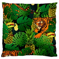 Tropical Pelican Tiger Jungle Black Large Flano Cushion Case (two Sides) by snowwhitegirl