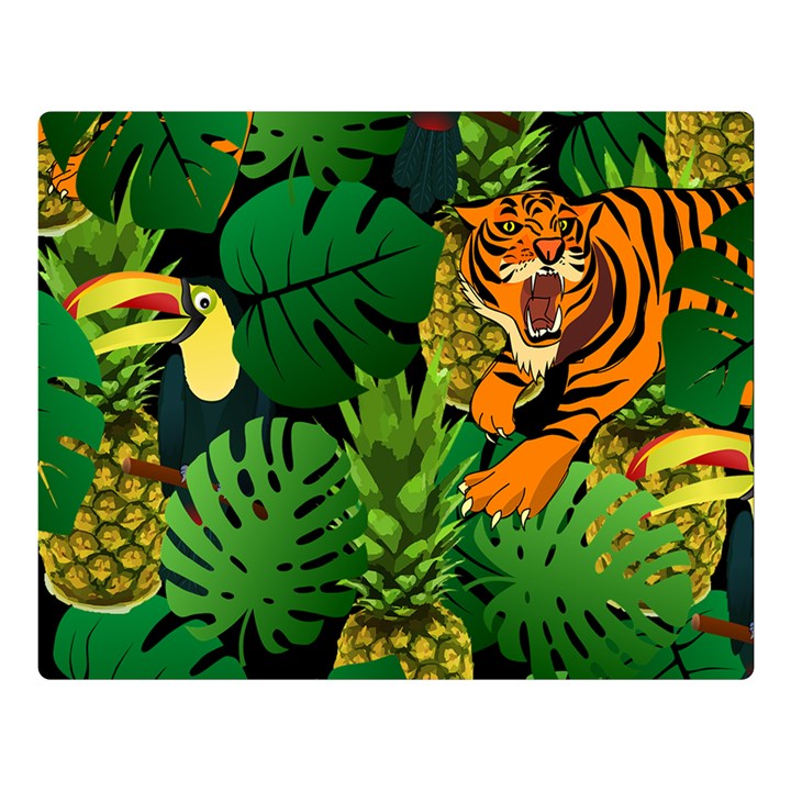 Tropical Pelican Tiger Jungle Black Double Sided Flano Blanket (Large) 