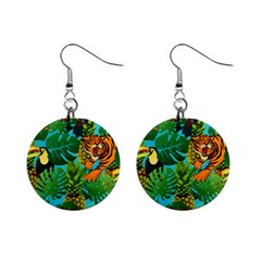 Tropical Pelican Tiger Jungle Blue Mini Button Earrings by snowwhitegirl