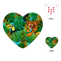 Tropical Pelican Tiger Jungle Blue Playing Cards (heart)