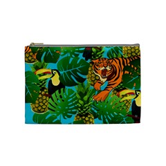 Tropical Pelican Tiger Jungle Blue Cosmetic Bag (medium)