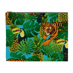 Tropical Pelican Tiger Jungle Blue Cosmetic Bag (xl) by snowwhitegirl