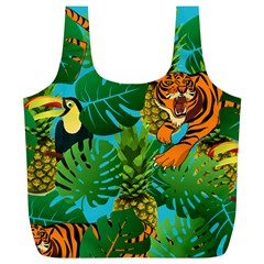 Tropical Pelican Tiger Jungle Blue Full Print Recycle Bag (xl) by snowwhitegirl