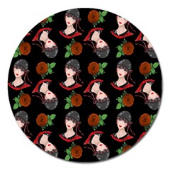 Vintage Flapper Woman Black Magnet 5  (round)