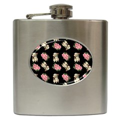 Retro Dog Floral Pattern Hip Flask (6 Oz)