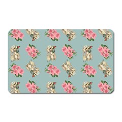 Retro Dog Floral Pattern Blue Magnet (rectangular) by snowwhitegirl