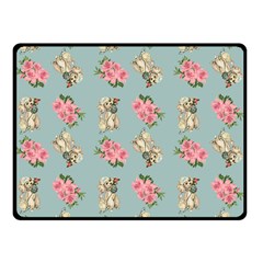 Retro Dog Floral Pattern Blue Double Sided Fleece Blanket (small) 