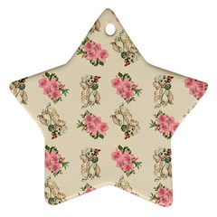 Retro Dog Floral Pattern Ecru Star Ornament (two Sides)