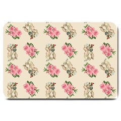 Retro Dog Floral Pattern Ecru Large Doormat  by snowwhitegirl