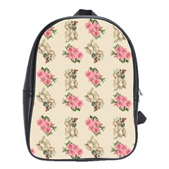 Retro Dog Floral Pattern Ecru School Bag (large)