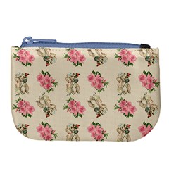 Retro Dog Floral Pattern Ecru Large Coin Purse