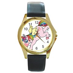 Unicorn Arociris Raimbow Magic Round Gold Metal Watch