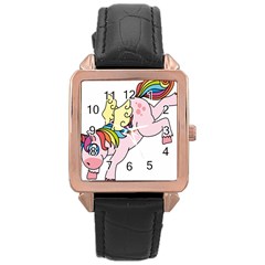 Unicorn Arociris Raimbow Magic Rose Gold Leather Watch 