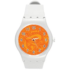 Pop Orange Round Plastic Sport Watch (m) by ArtByAmyMinori