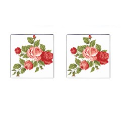 Flower Rose Pink Red Romantic Cufflinks (Square)