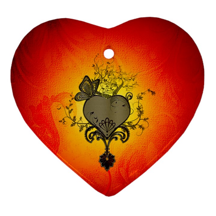 Wonderful Heart With Butterflies And Floral Elements Ornament (Heart)