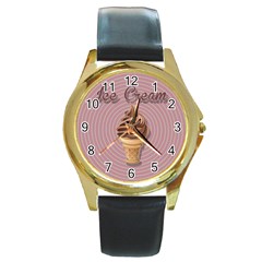 Pop Art Ice Cream Round Gold Metal Watch by Valentinaart