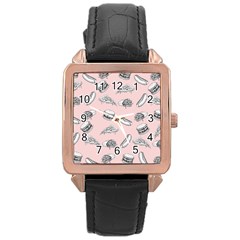 Fast Food Pattern Rose Gold Leather Watch  by Valentinaart