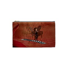 Cute Fairy Dancing On A Piano Cosmetic Bag (small) by FantasyWorld7