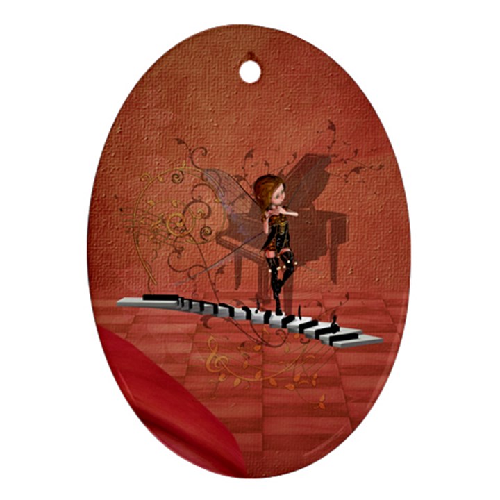 Cute Fairy Dancing On A Piano Oval Ornament (Two Sides)