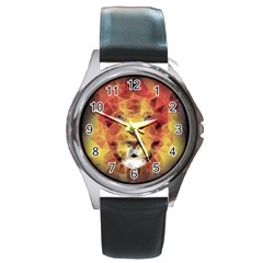 Fractal Lion Round Metal Watch