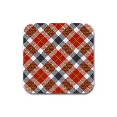 Smart Plaid Warm Colors Rubber Square Coaster (4 Pack) 