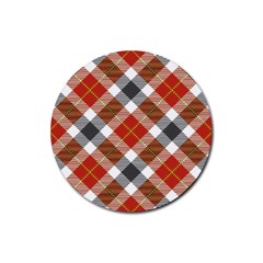 Smart Plaid Warm Colors Rubber Coaster (round)  by ImpressiveMoments