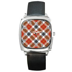 Smart Plaid Warm Colors Square Metal Watch by ImpressiveMoments