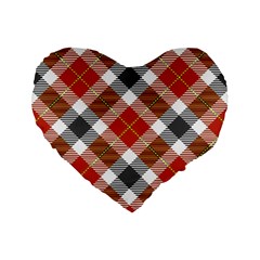 Smart Plaid Warm Colors Standard 16  Premium Flano Heart Shape Cushions by ImpressiveMoments