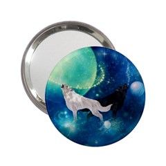 Awesome Black And White Wolf In The Universe 2 25  Handbag Mirrors by FantasyWorld7