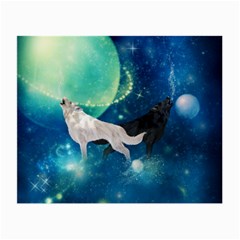 Awesome Black And White Wolf In The Universe Small Glasses Cloth by FantasyWorld7