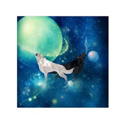 Awesome Black And White Wolf In The Universe Small Satin Scarf (square) by FantasyWorld7