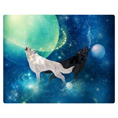 Awesome Black And White Wolf In The Universe Double Sided Flano Blanket (medium)  by FantasyWorld7