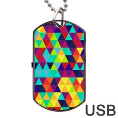 Bright Color Triangles Seamless Abstract Geometric Background Dog Tag Usb Flash (two Sides)